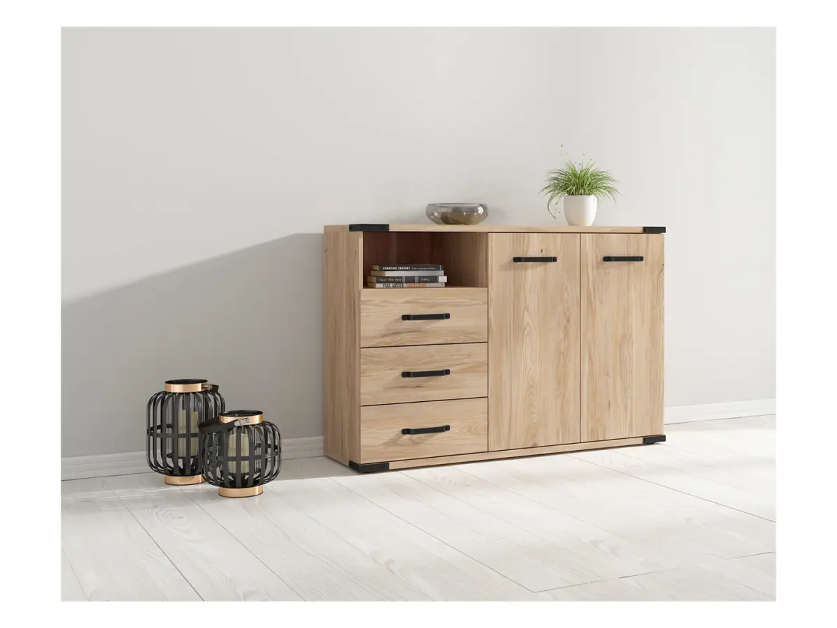 Cómoda Lara 130 cm con 2 puertas 3 cajones y estante fresno belarus