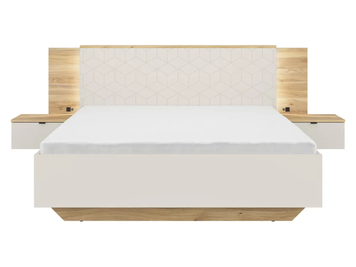 Cama Glamour 160x200 con contenedor y somier cachemira/roble mauvella