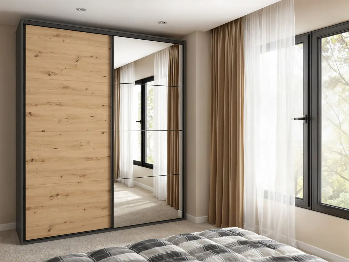 Armario de puertas correderas Flex 200 cm con espejo grafito/roble artisan