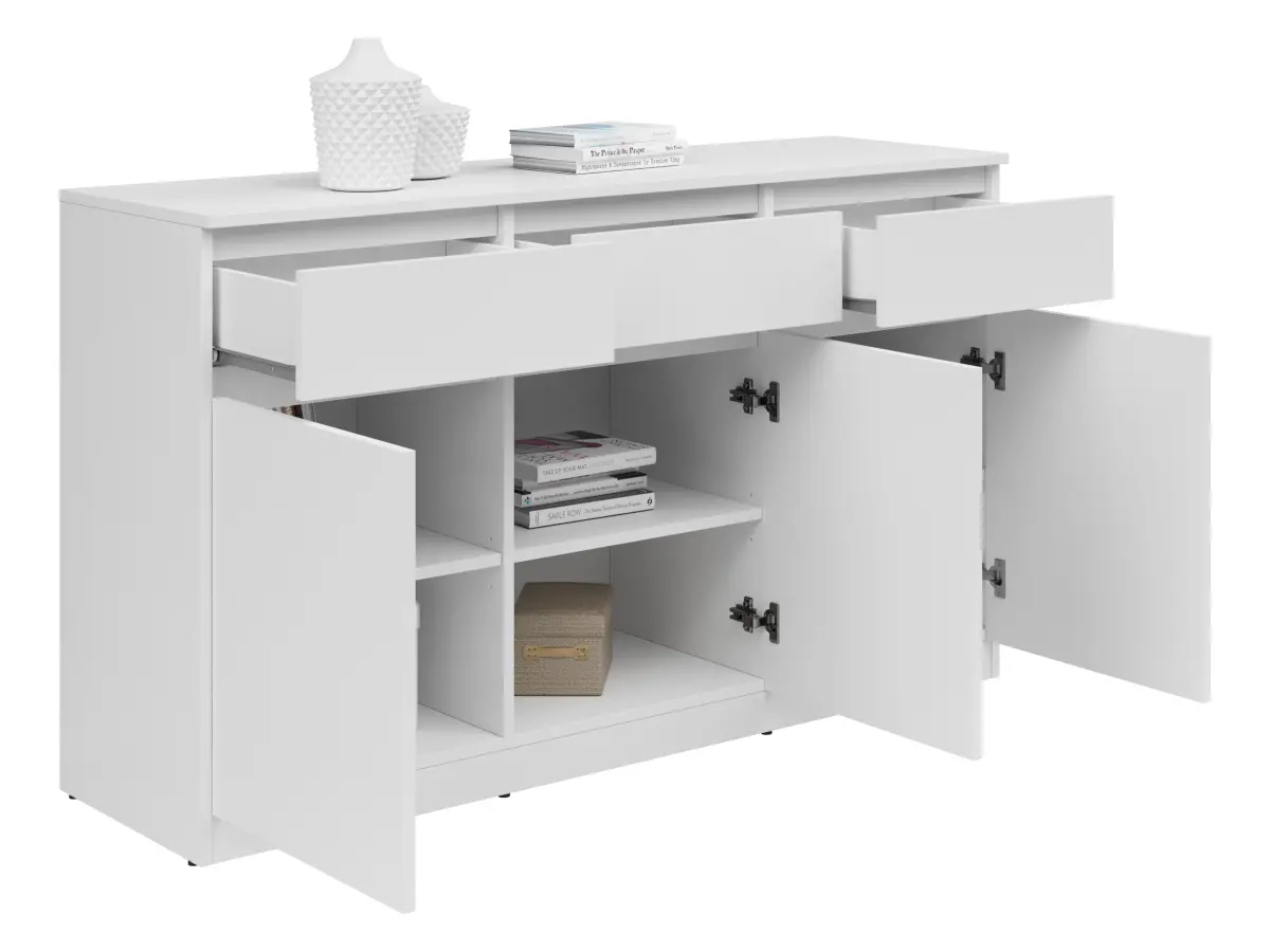 Cómoda Saturn 135 cm con 3 puertas y 3 cajones blanca
