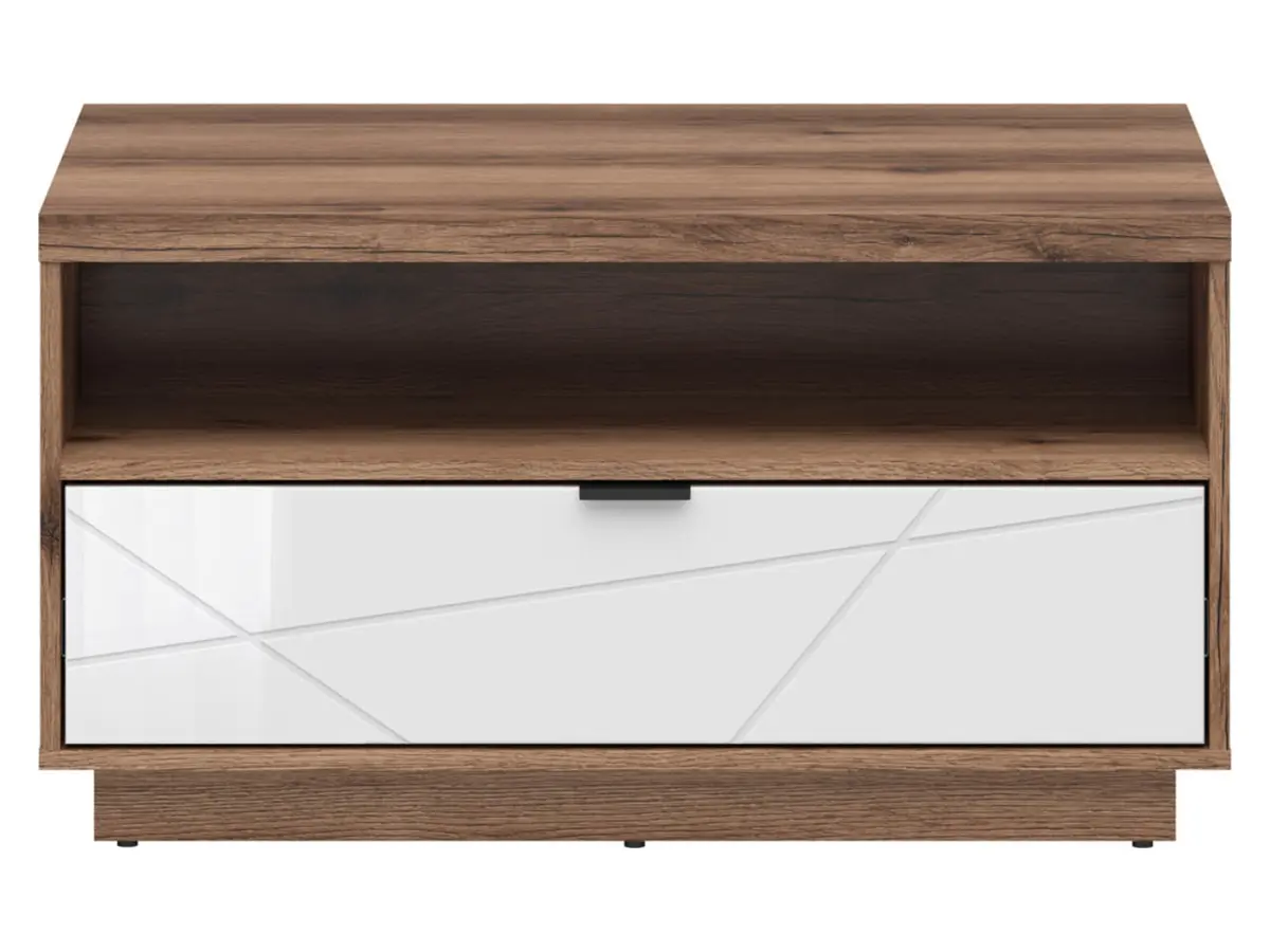 Mesa de centro Forn 90x60 con cajón roble delano oscuro/blanco brillo