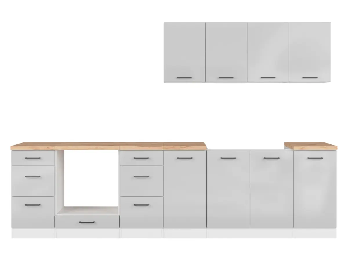 Кухонный гарнитур Junona Line 300 см светло-серый глянец со столешницей