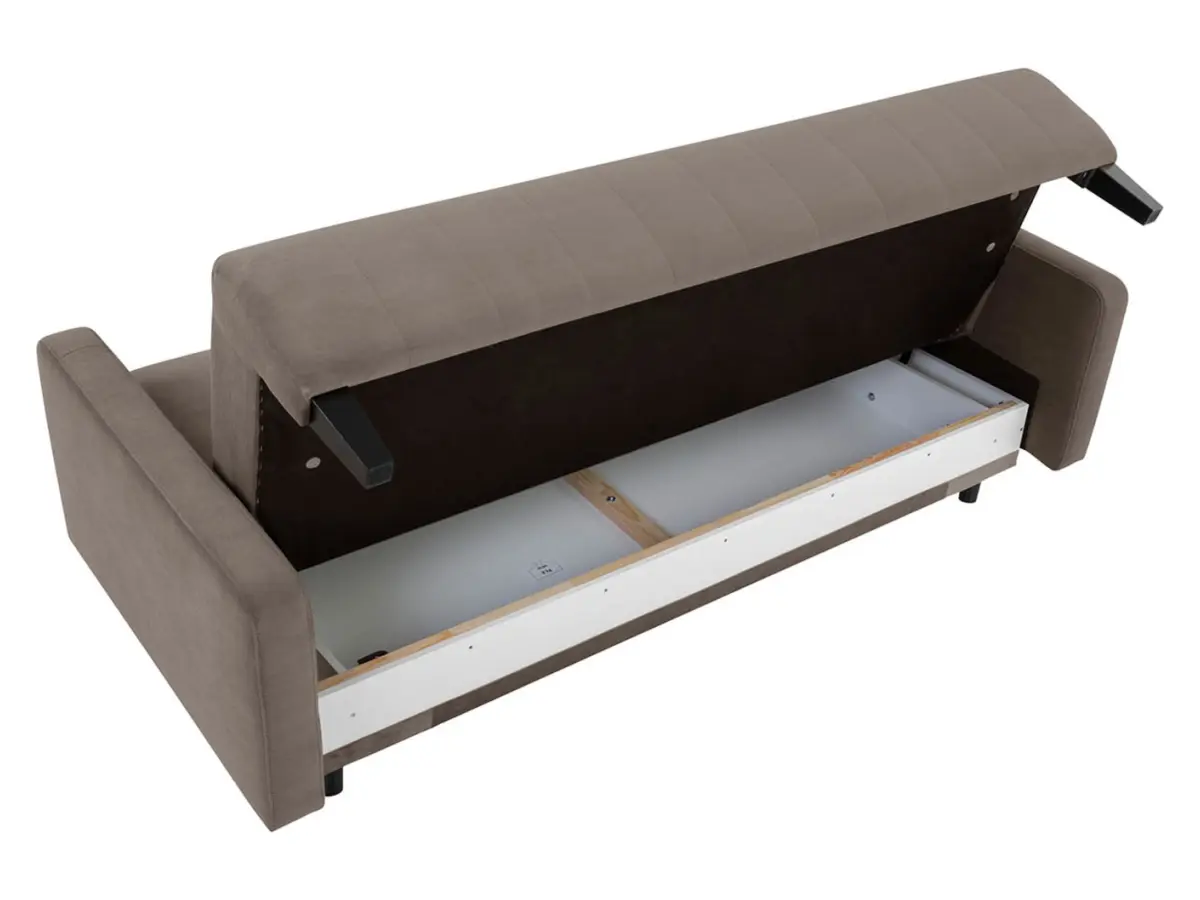 Trzyosobowa sofa z funkcją spania Marcia z pojemnikiem, brązowy welur