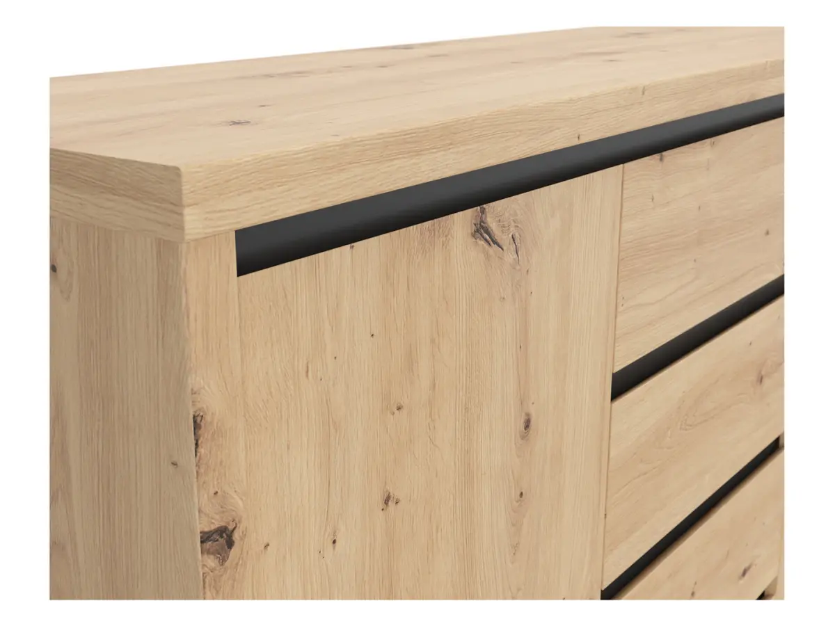 Комод Larios 143 см с 2 дверцами и 4 ящиками дуб артизан/черный