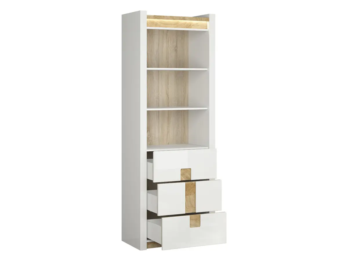 Estantería Alameda 72 cm con 3 cajones y 3 estantes blanco brillo