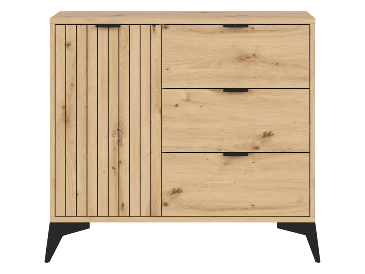 Cómoda Lamea 90 cm con puertas y 3 cajones roble artisan