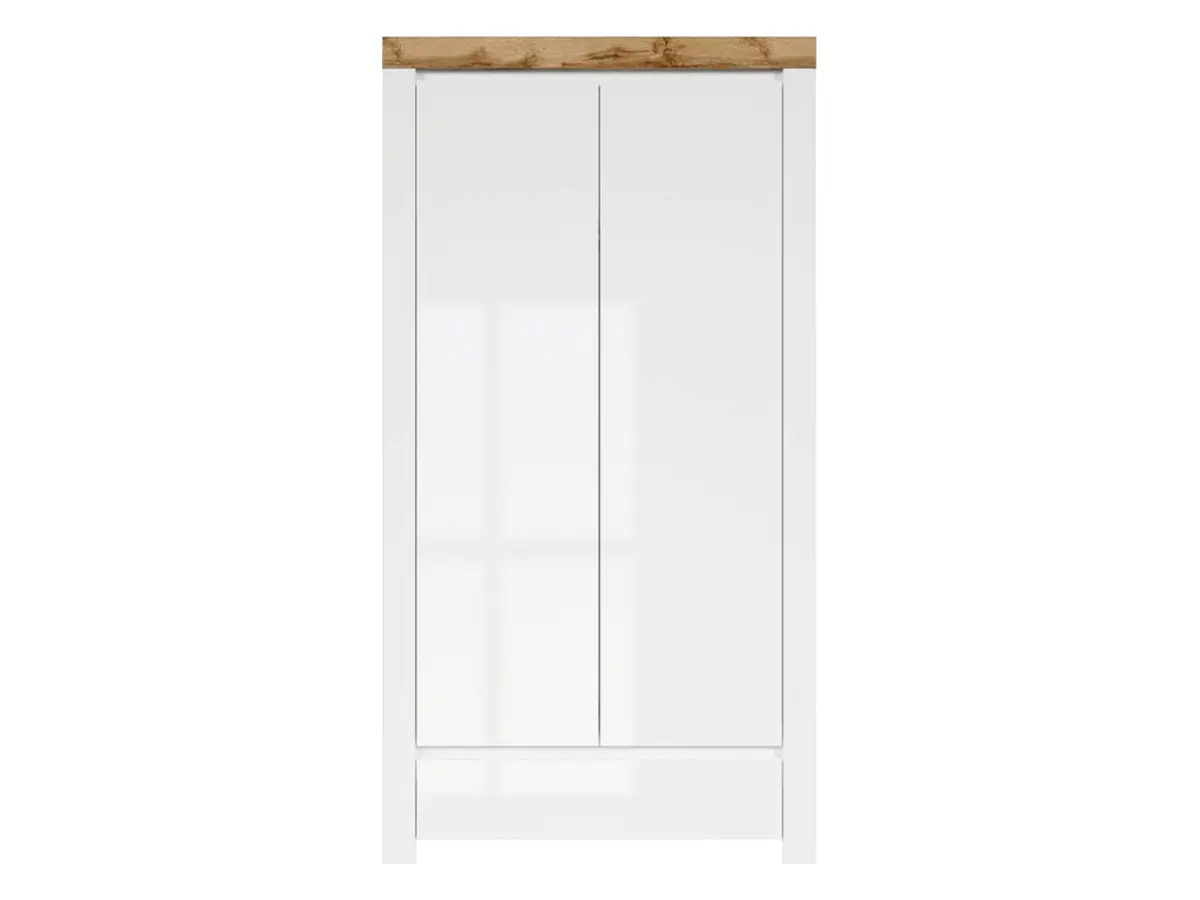Armario de dos puertas Holten 106 cm con cajón blanco brillo/roble wotan
