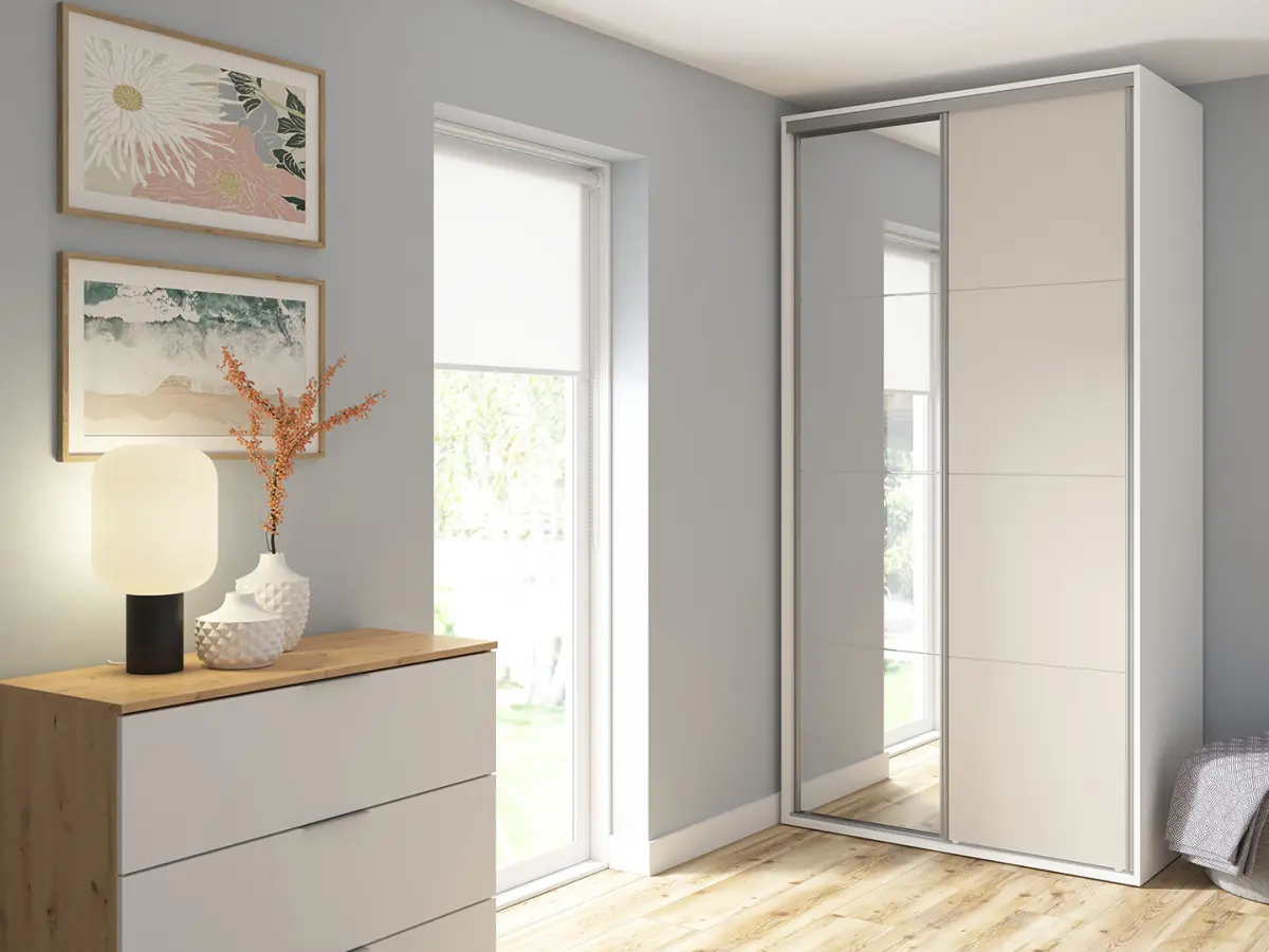 Armario de puertas correderas Flex 120 cm con espejo blanco/cachemira
