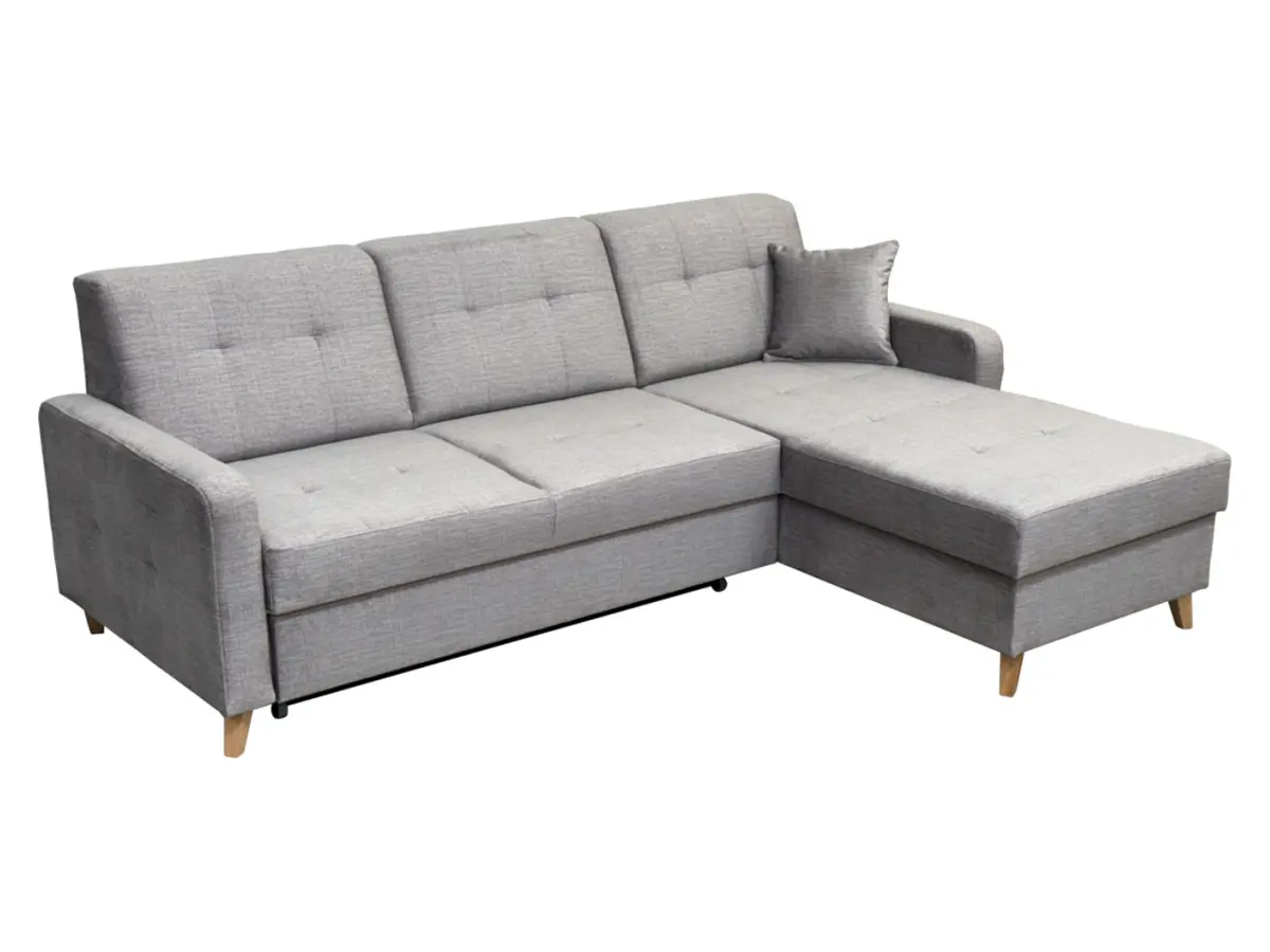 Sofá rinconera universal Lars convertible con arcón de terciopelo gris