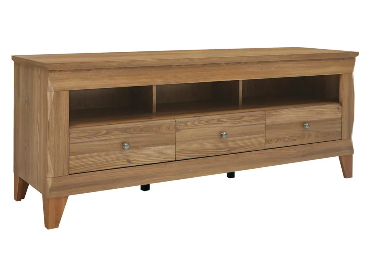 Mueble RTV Bergen 156 cm con 3 cajones y estante alerce sibiu dorado