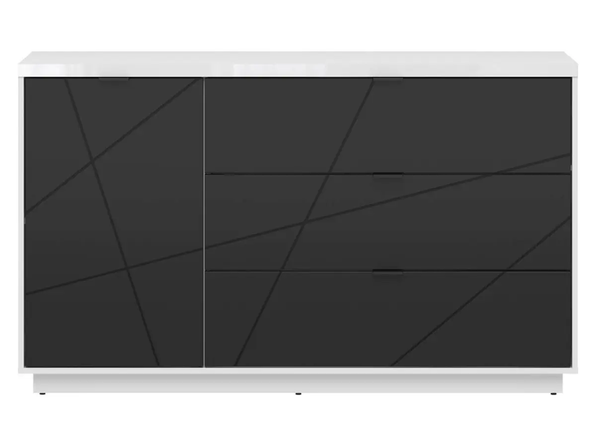 Cómoda Forn 156 cm con puertas y 3 cajones blanco brillo/negro mate