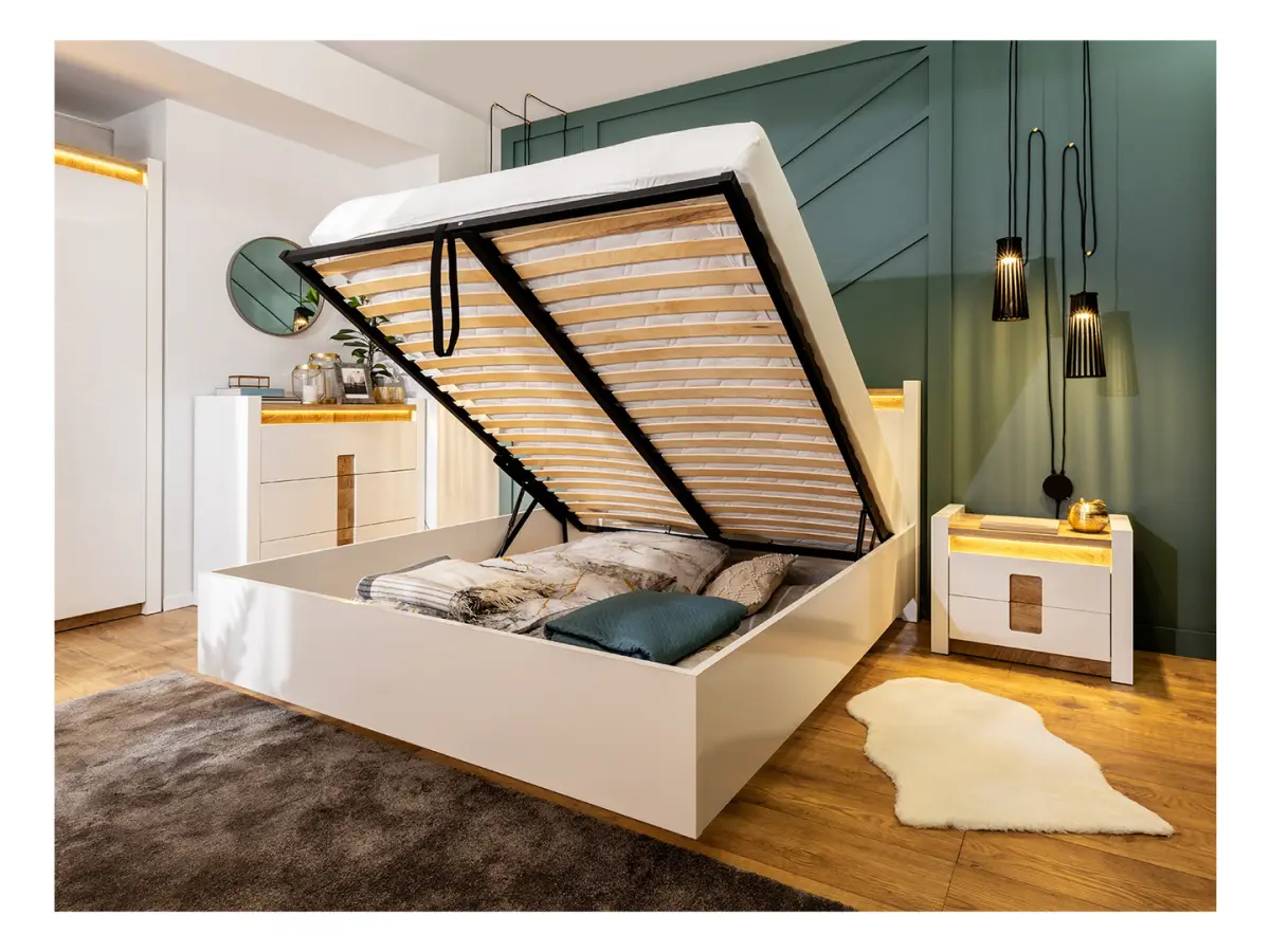 Cama Alameda 160x200 con contenedor y somier blanco brillo