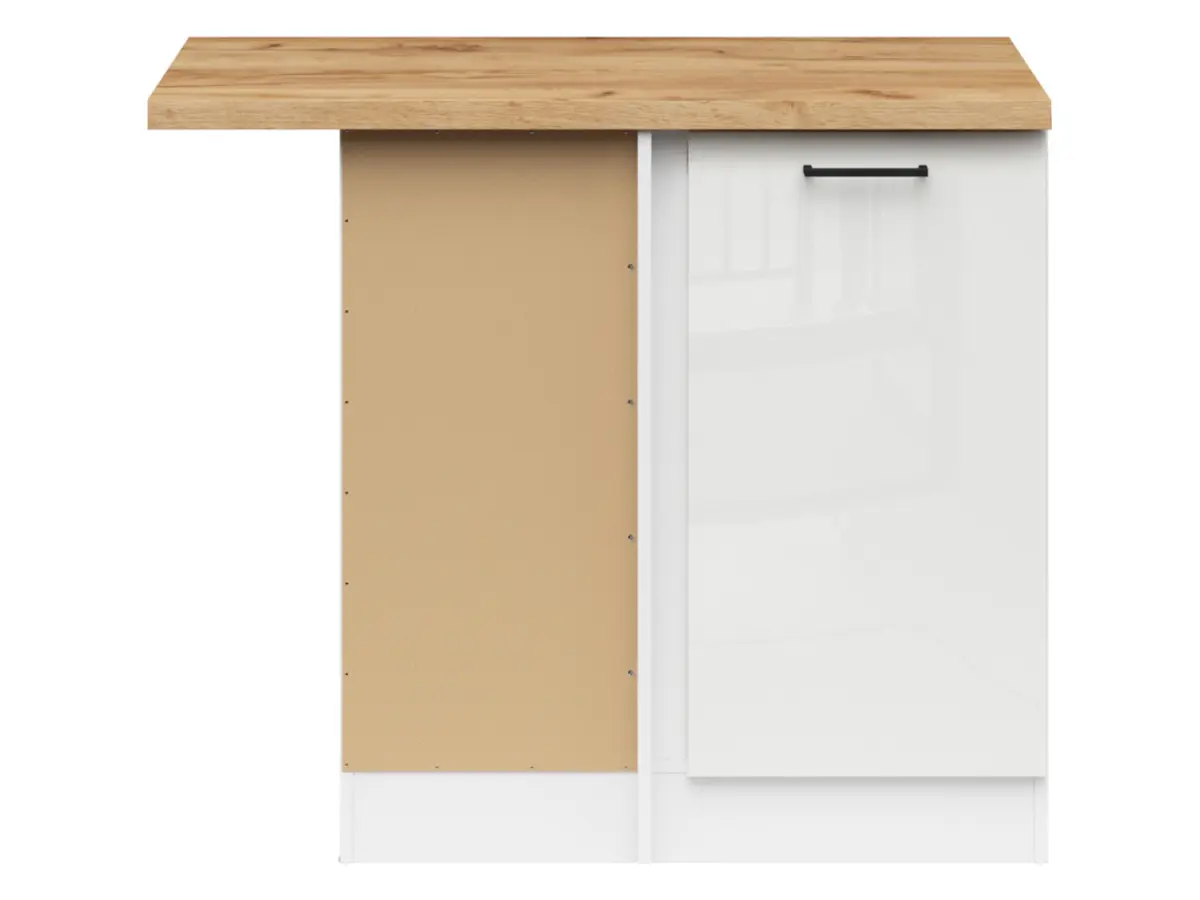 Armario de cocina inferior de esquina Junona Line izquierdo brillo tiza con encimera para rincón 100x60 cm