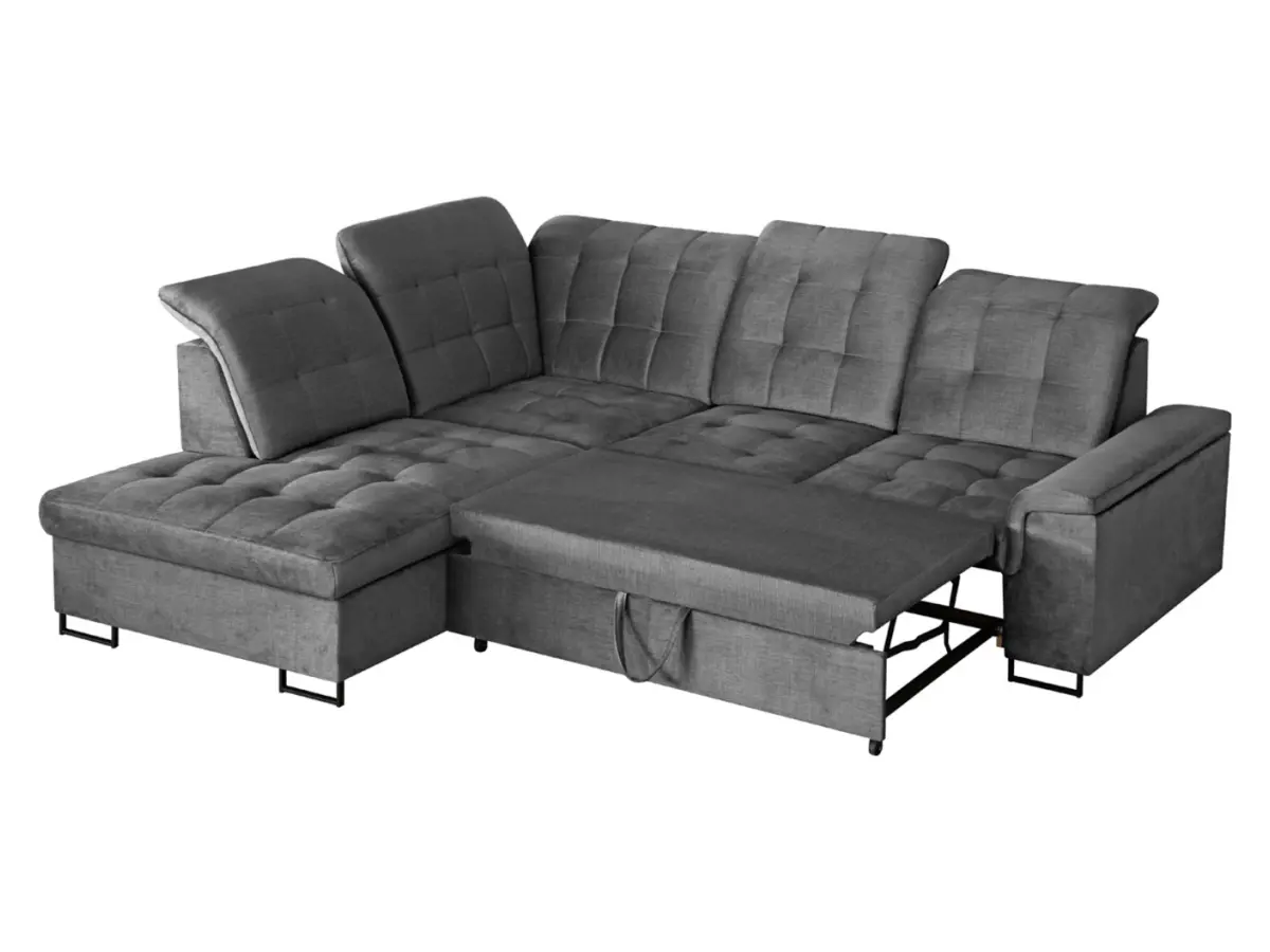 Sofá rinconera izquierdo Aragon extensible con reposacabezas y asiento regulables gris
