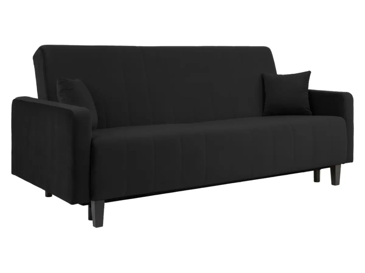 Sofá cama de tres plazas Marcia con arcón de terciopelo grafito