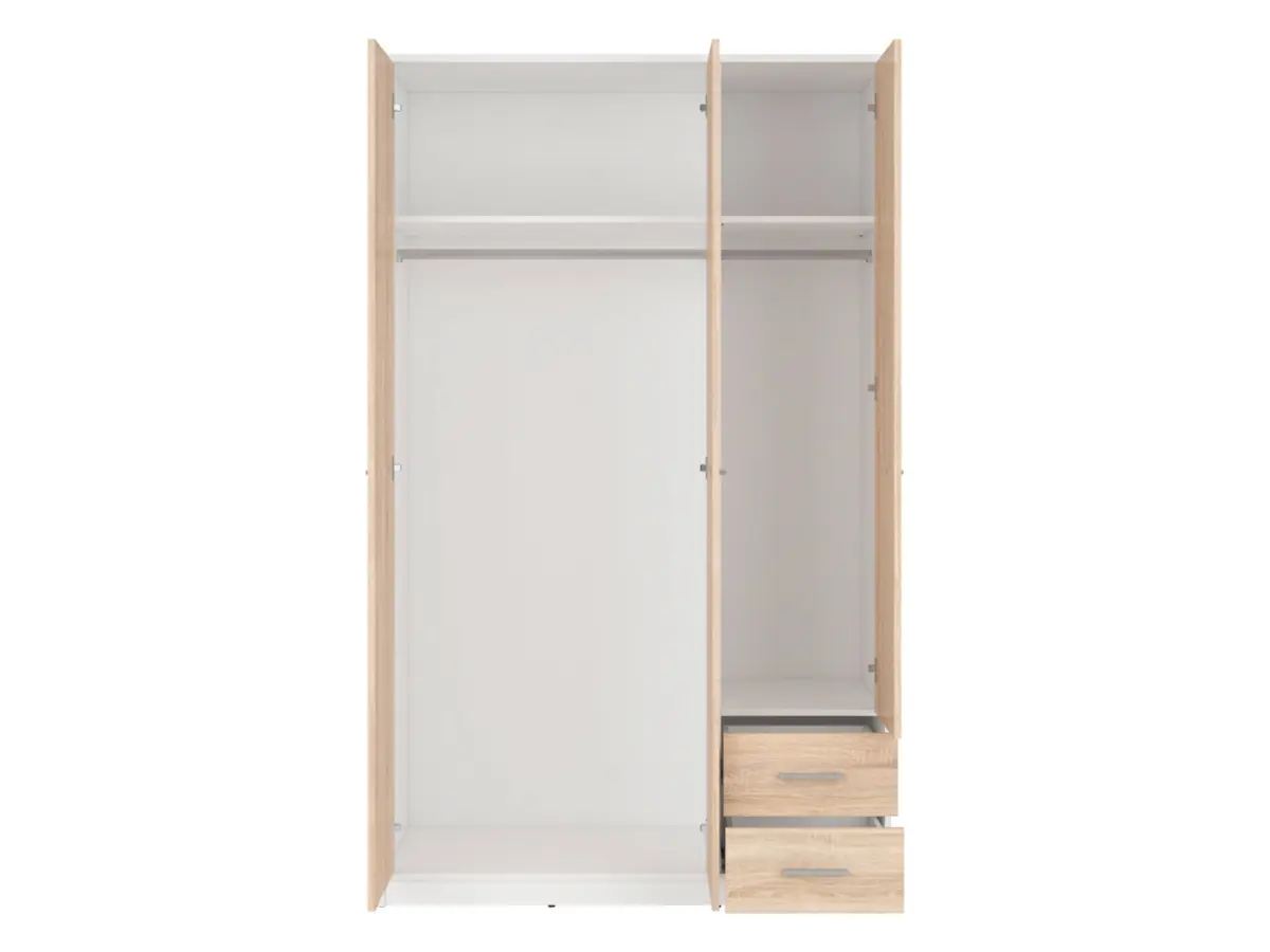 Armario de tres puertas Nepo Plus 118 cm con cajones blanco/roble sonoma