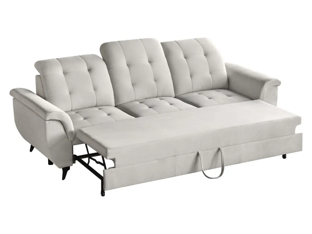 Sofá de tres plazas Doria convertible de terciopelo crema