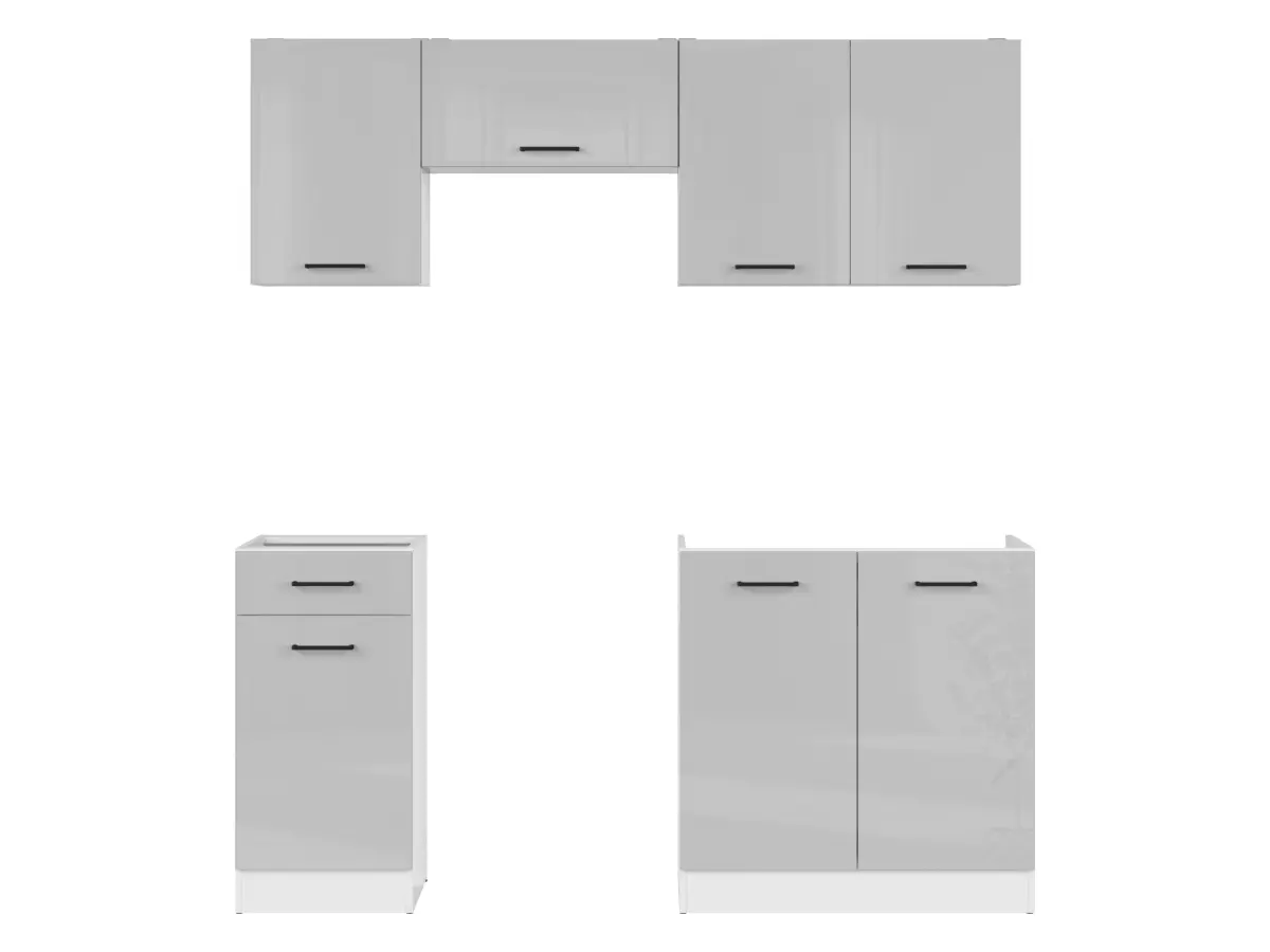 Conjunto de cocina Junona Line 180 cm gris claro brillo sin encimera