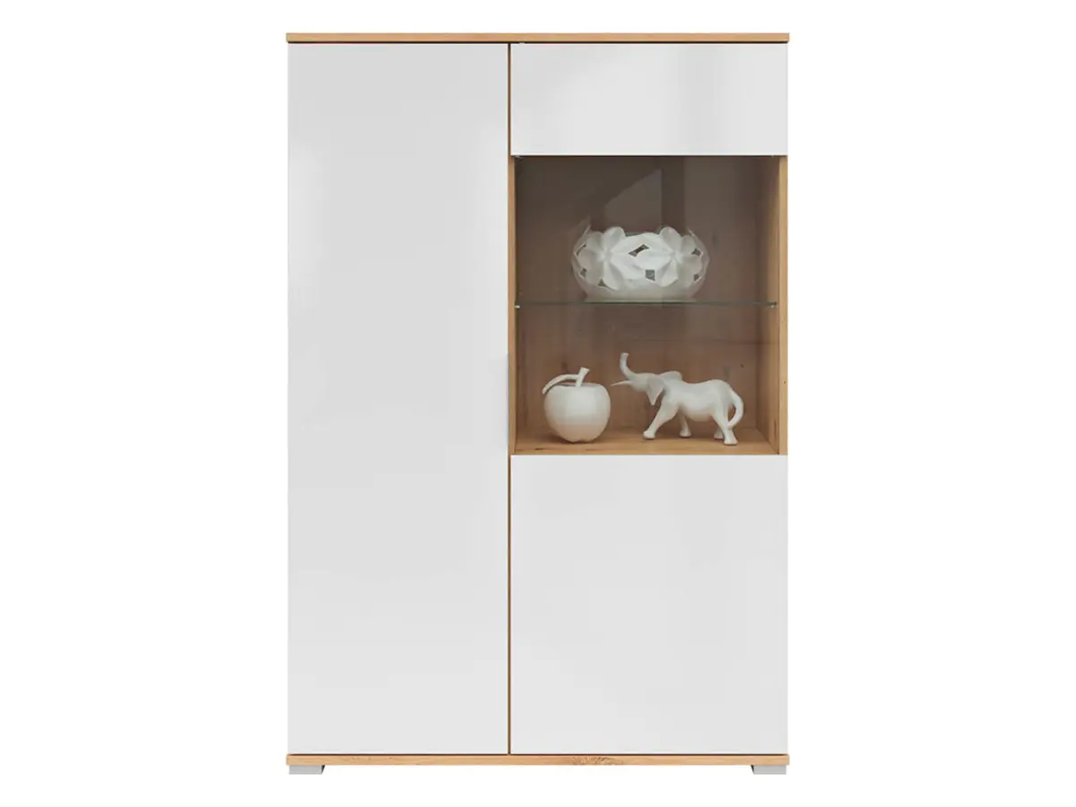 Display cabinet Zele 90 cm with 2 doors artisan oak/white gloss