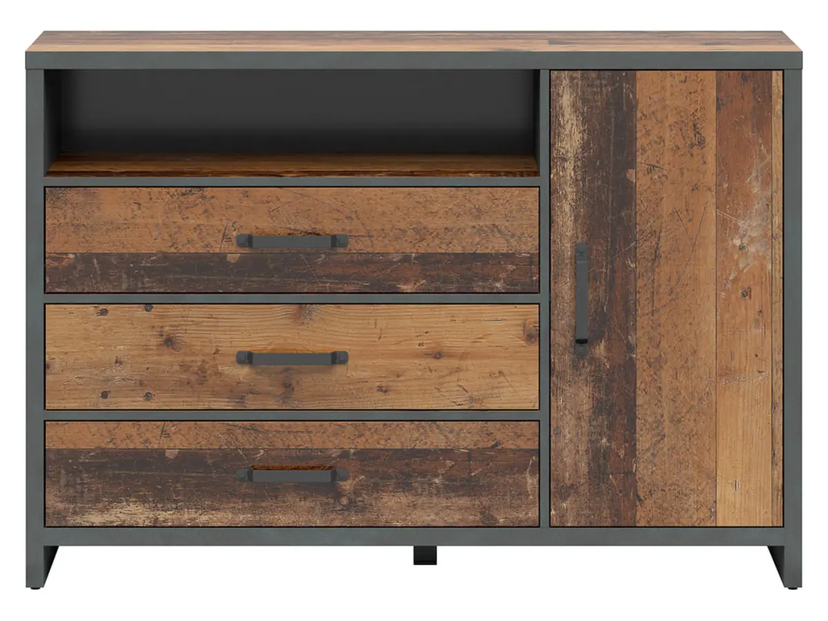 Cómoda Weston 131 cm con puertas 3 cajones y estante pino old style