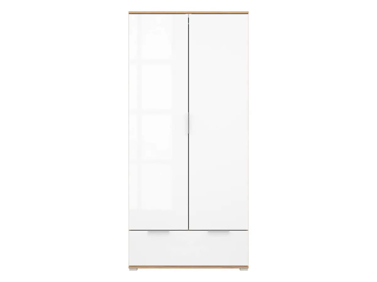 Armario de dos puertas Zele 90 cm con cajón roble wotan/blanco brillo
