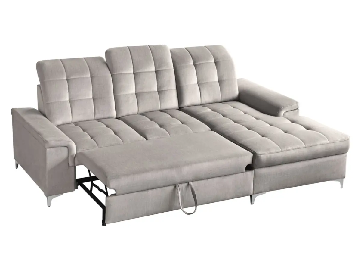 Sofá rinconera derecho Ariado convertible con arcón de terciopelo beige