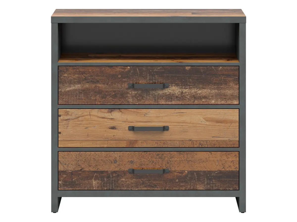 Cómoda Weston 90 cm con 3 cajones y estante pino old style