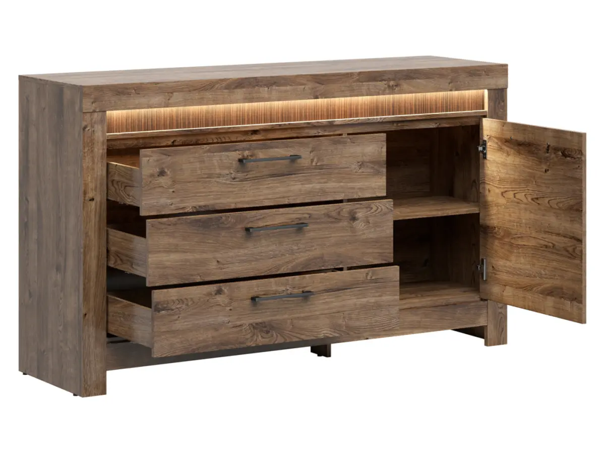 Cómoda Torin 157 cm con puertas y 3 cajones roble ribbeck marrón