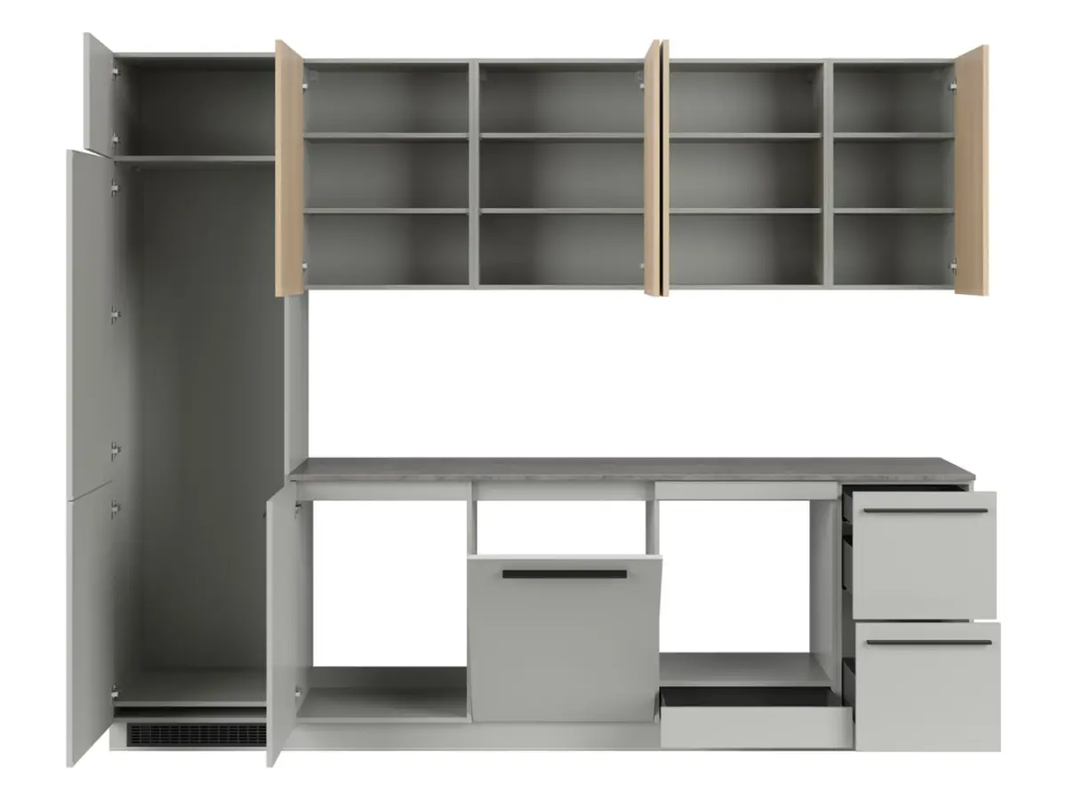 Conjunto de cocina Milino Medium A 285 cm gris/roble con encimera