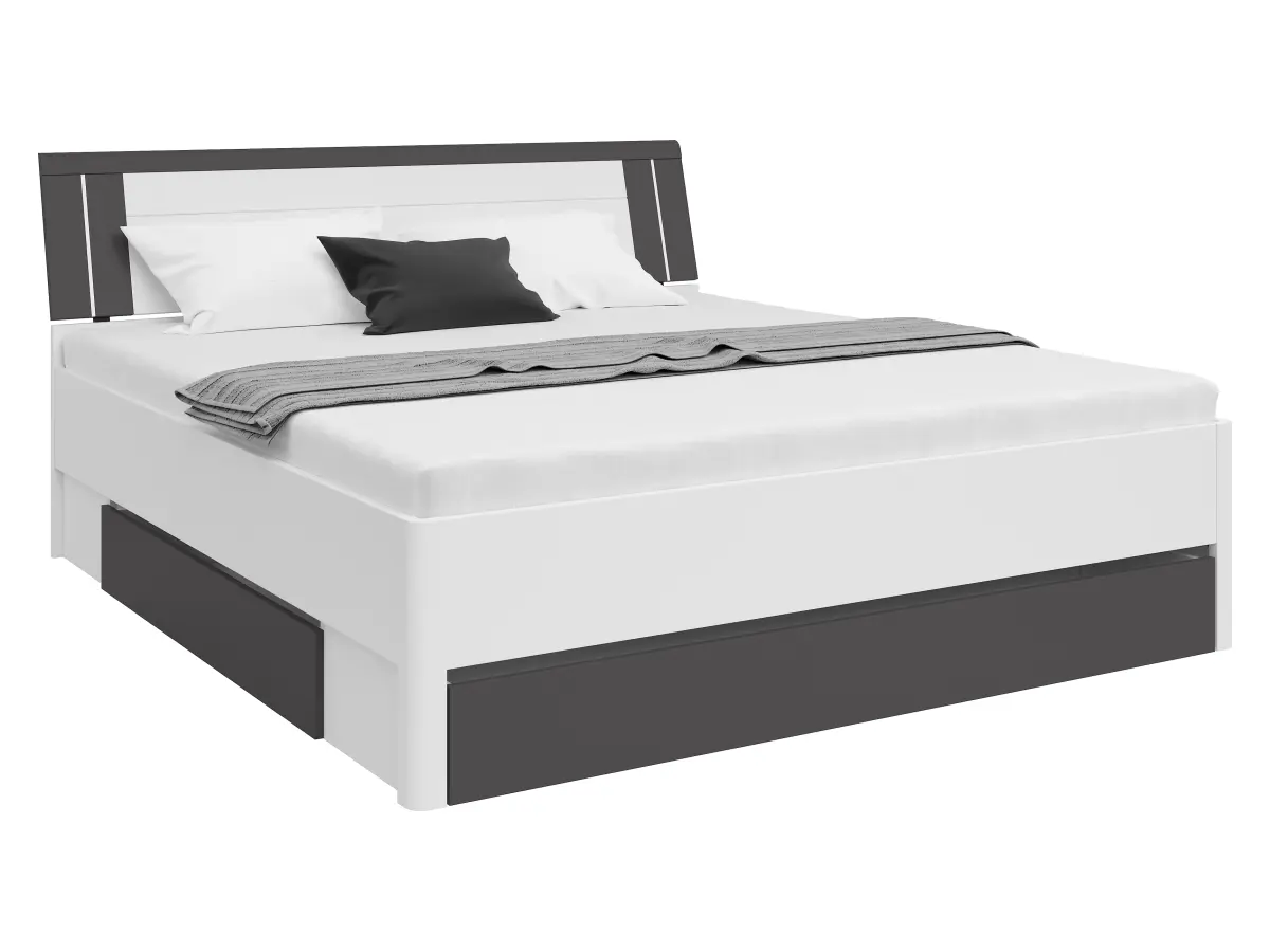 Ліжко Saturn 180x200 з 3 шухлядами білий/графіт