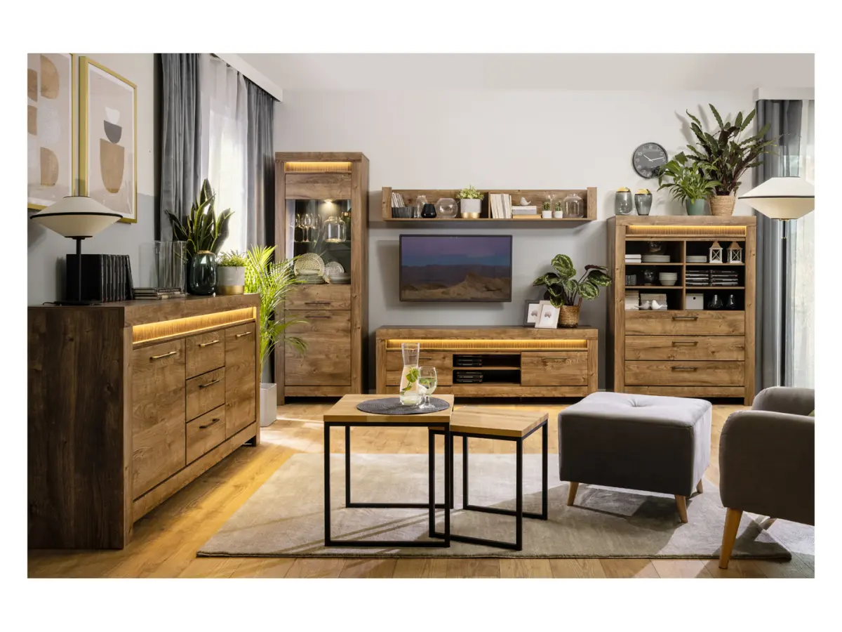 Cómoda Torin 157 cm con puertas y 3 cajones roble ribbeck marrón