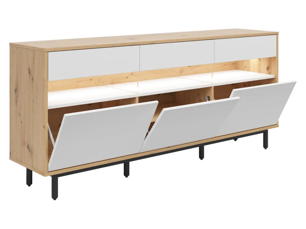 Cómoda Gap 190 cm con 3 puertas y cajones roble artisan/blanco