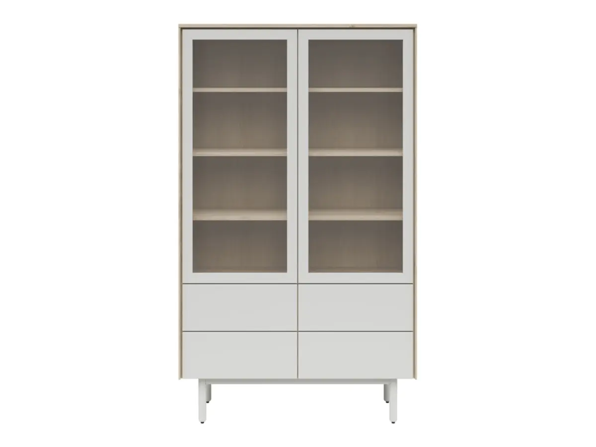 Vitrina Ema 105 cm con 2 puertas y 4 cajones nogal jackson hickory/gris claro