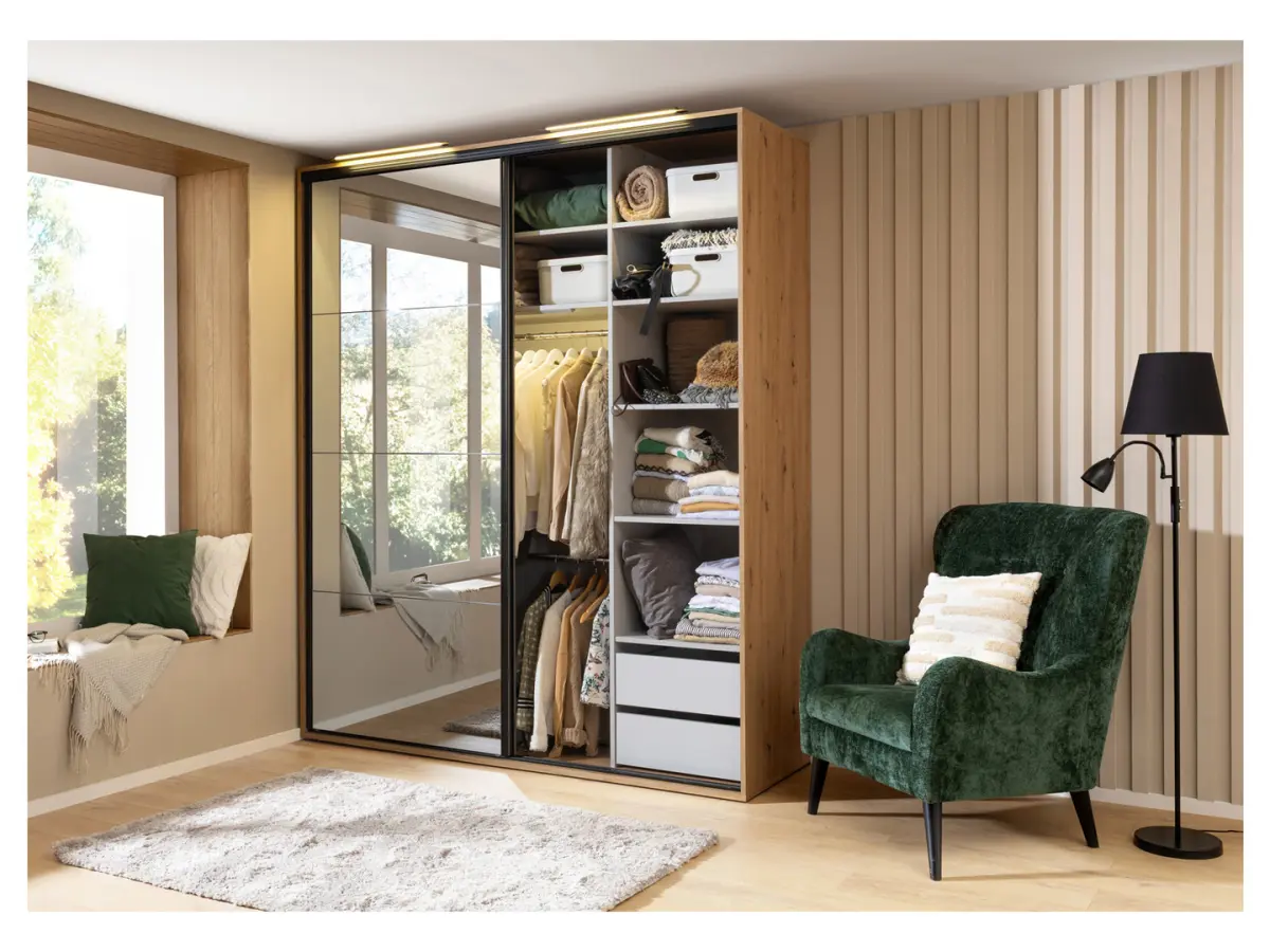 Armario corredero Flex 200 cm con espejo roble artisan