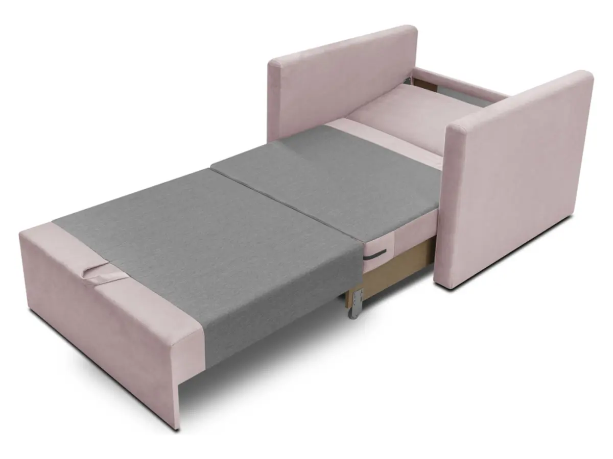 Sofá individual Bunio convertible con arcón rosa