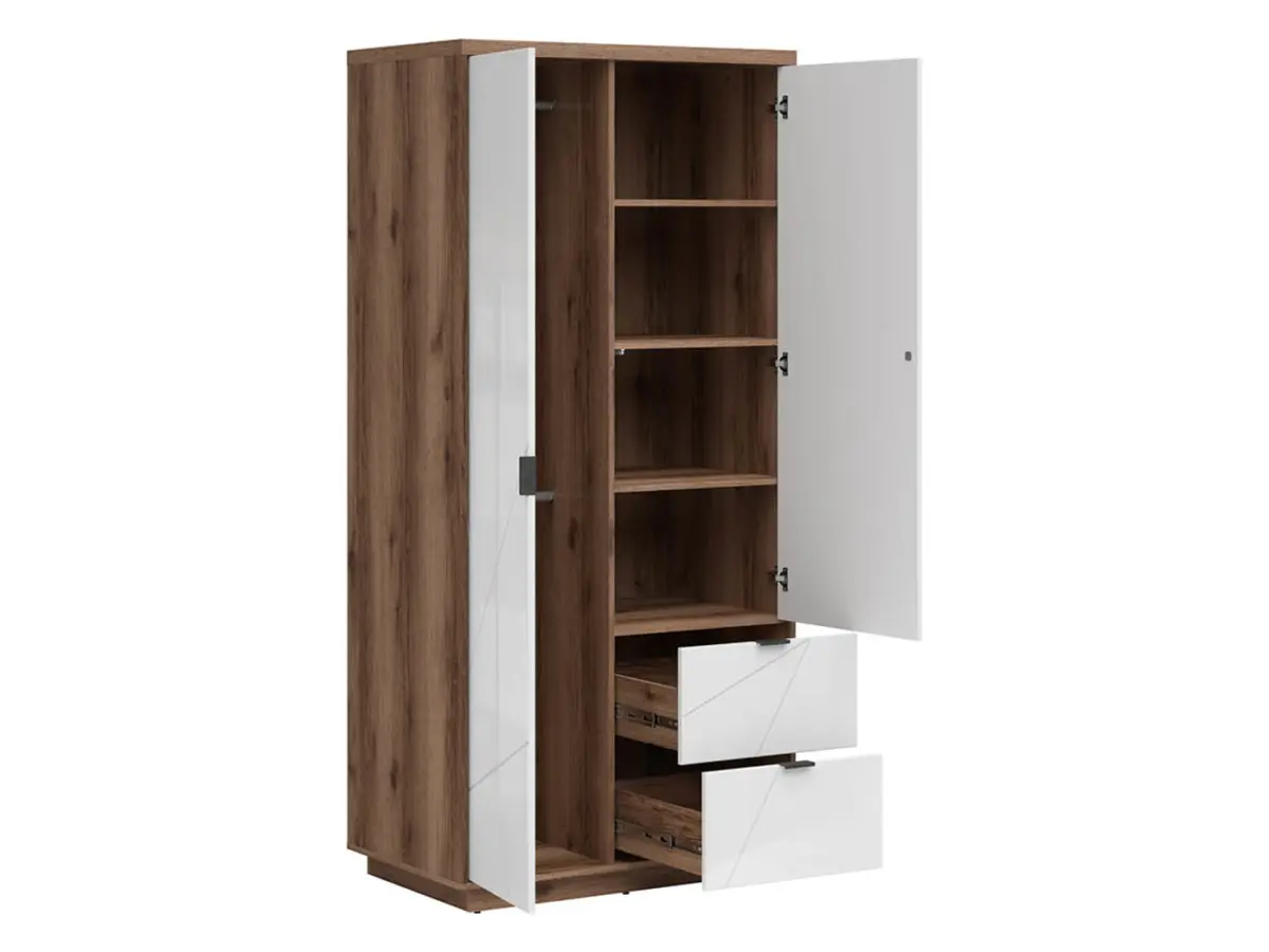 Armario de dos puertas Forn 94 cm con cajones roble delano oscuro/blanco brillo