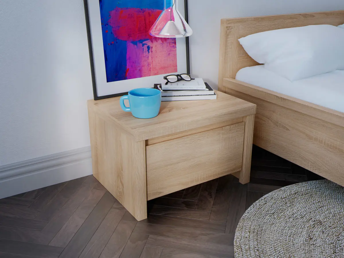 Mesita de noche Kaspian 51 cm con cajón roble sonoma