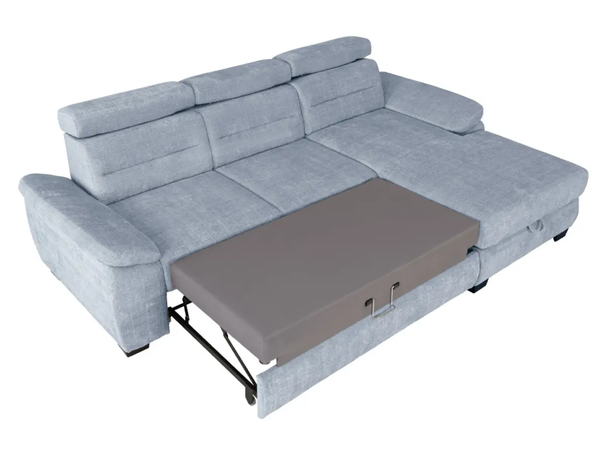 Sofá rinconera derecha Aguda convertible con arcón azul