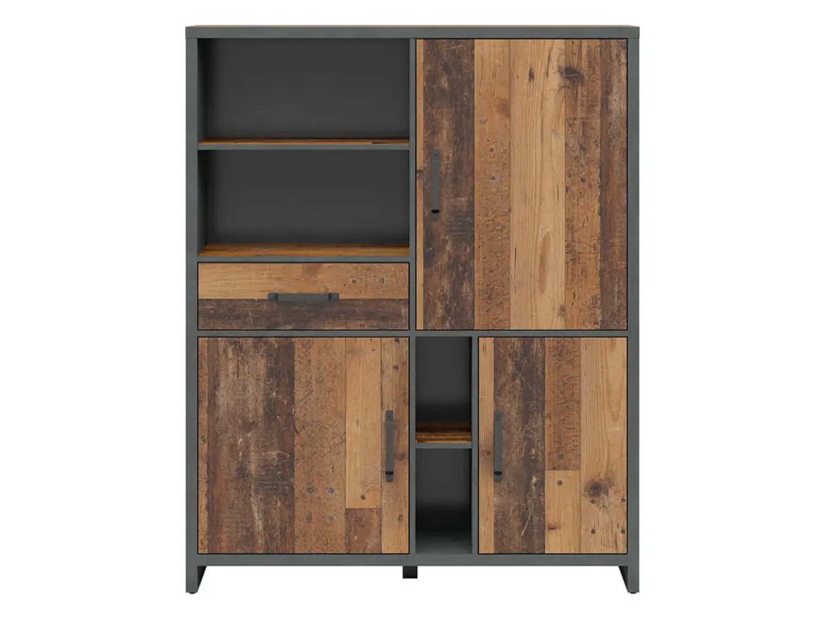 Shelving unit Weston 120 cm with 3 doors, drawer and 4 shelves old style pine