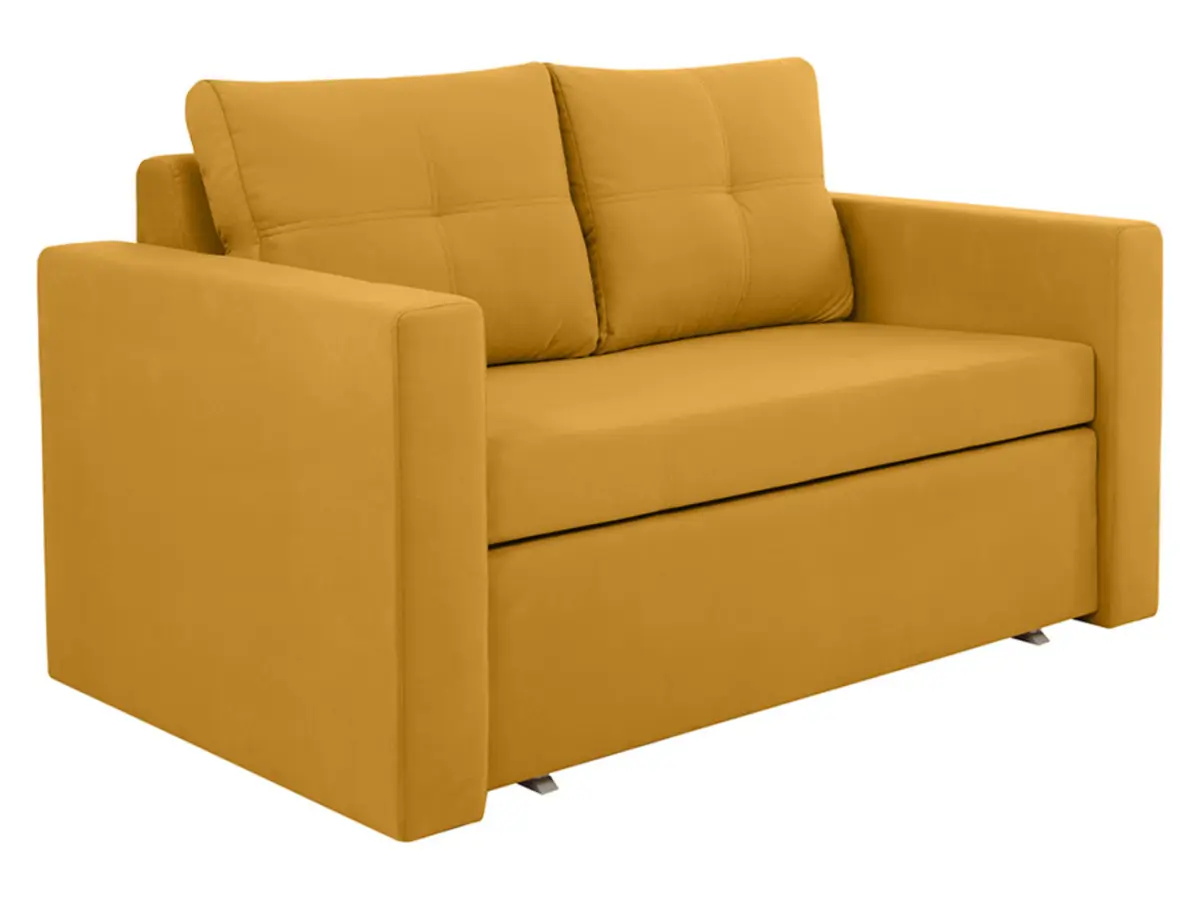 Sofá cama de dos plazas Bunio III con arcón amarillo