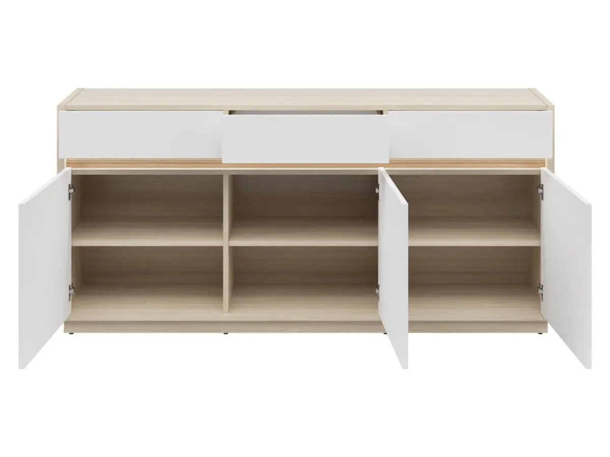 Cómoda Kim con 3 puertas y 3 cajones roble riva claro/blanco
