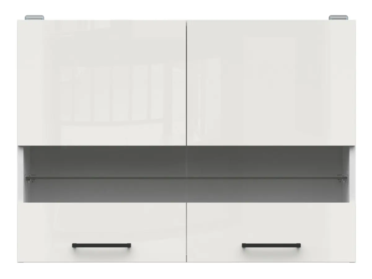 Armario de cocina superior Junona Line 80 cm de dos puertas con vitrina brillo tiza