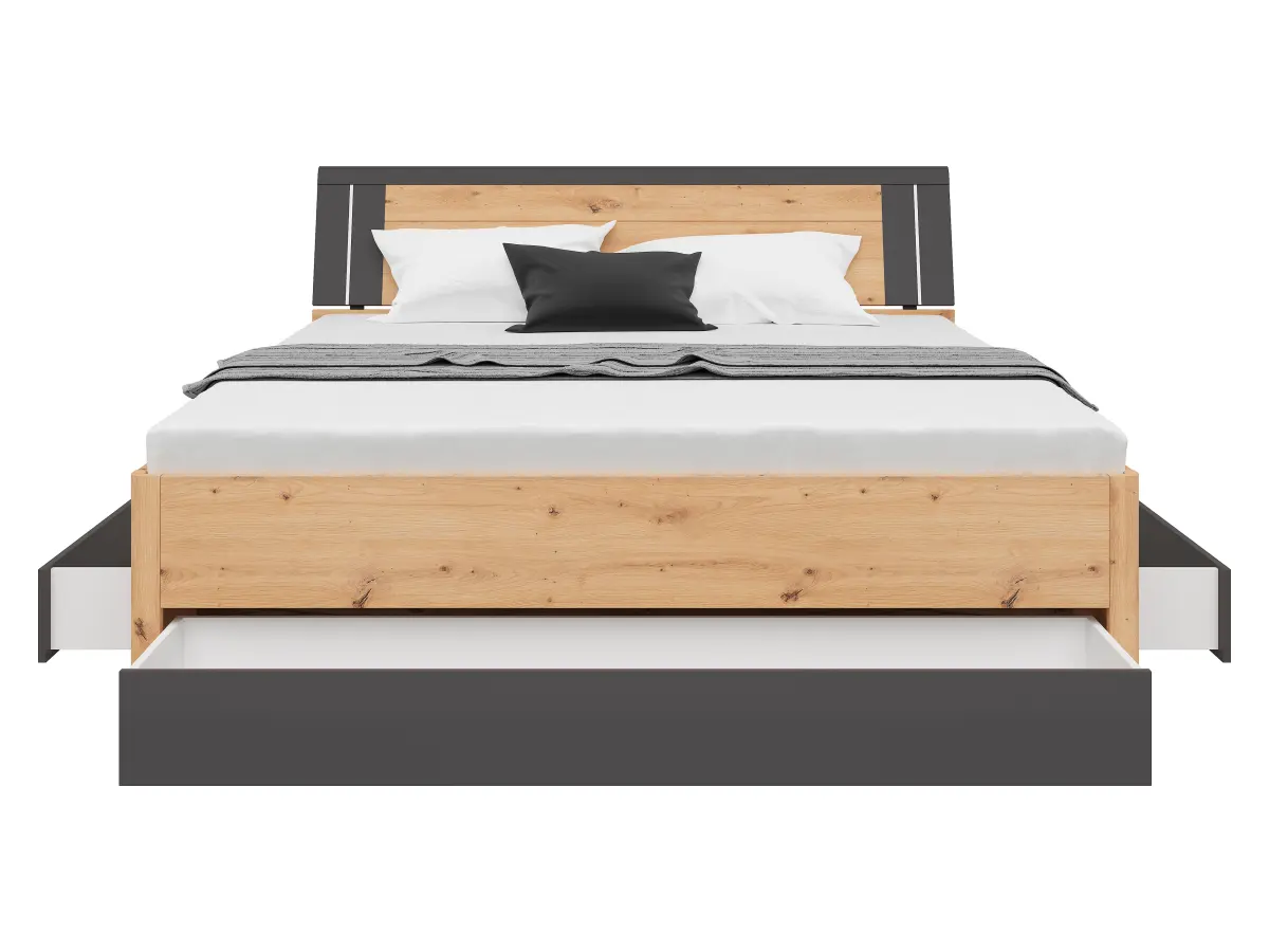 Cama Saturn 180x200 con 3 cajones roble artisan/grafito