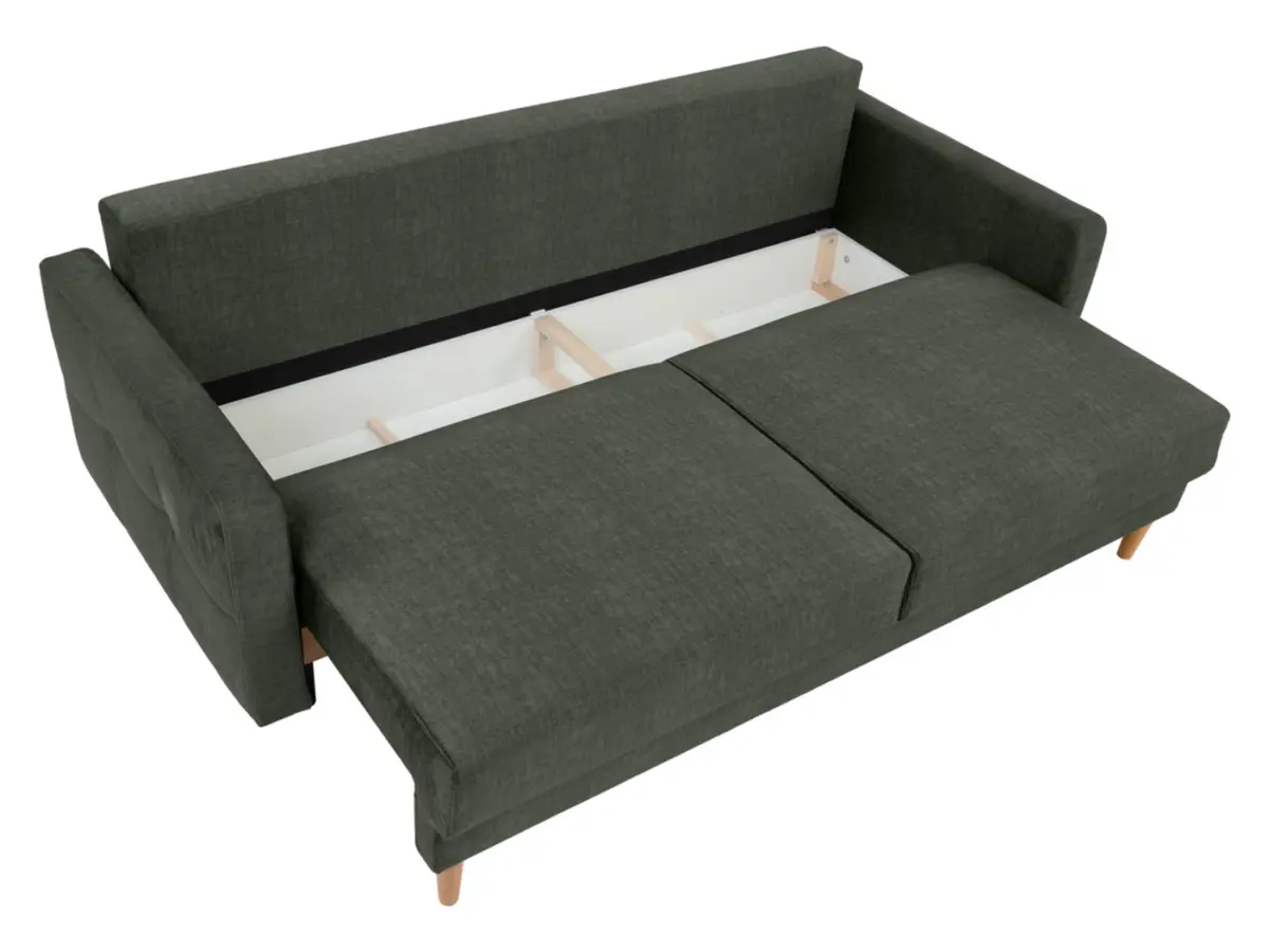 Sofá de tres plazas Torent convertible con arcón, terciopelo verde