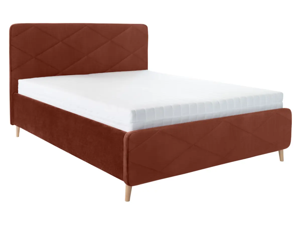 Cama tapizada Bondo 160x200 con contenedor y somier naranja