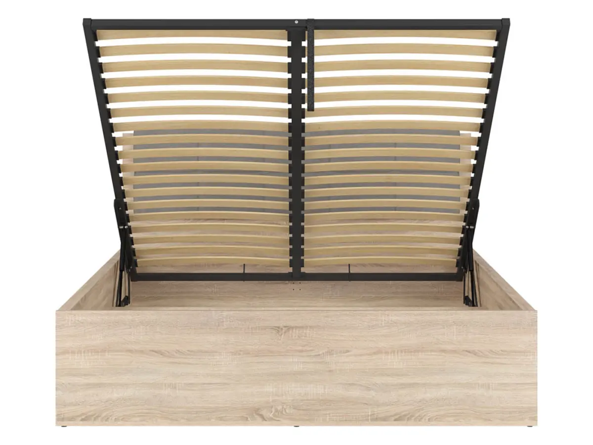 Cama Tetrix 160x200 con somier y contenedor roble sonoma