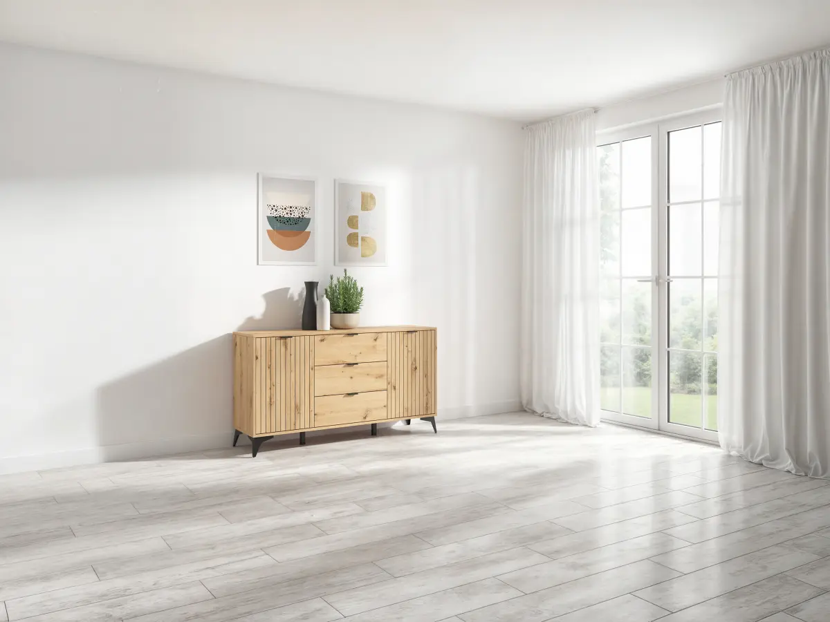 Cómoda Lamea 150 cm con 2 puertas y 3 cajones roble artisan