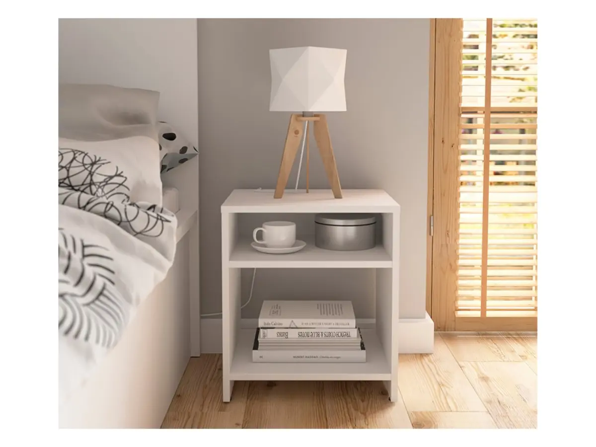 Mesita de noche Neno 40 cm con estante blanca
