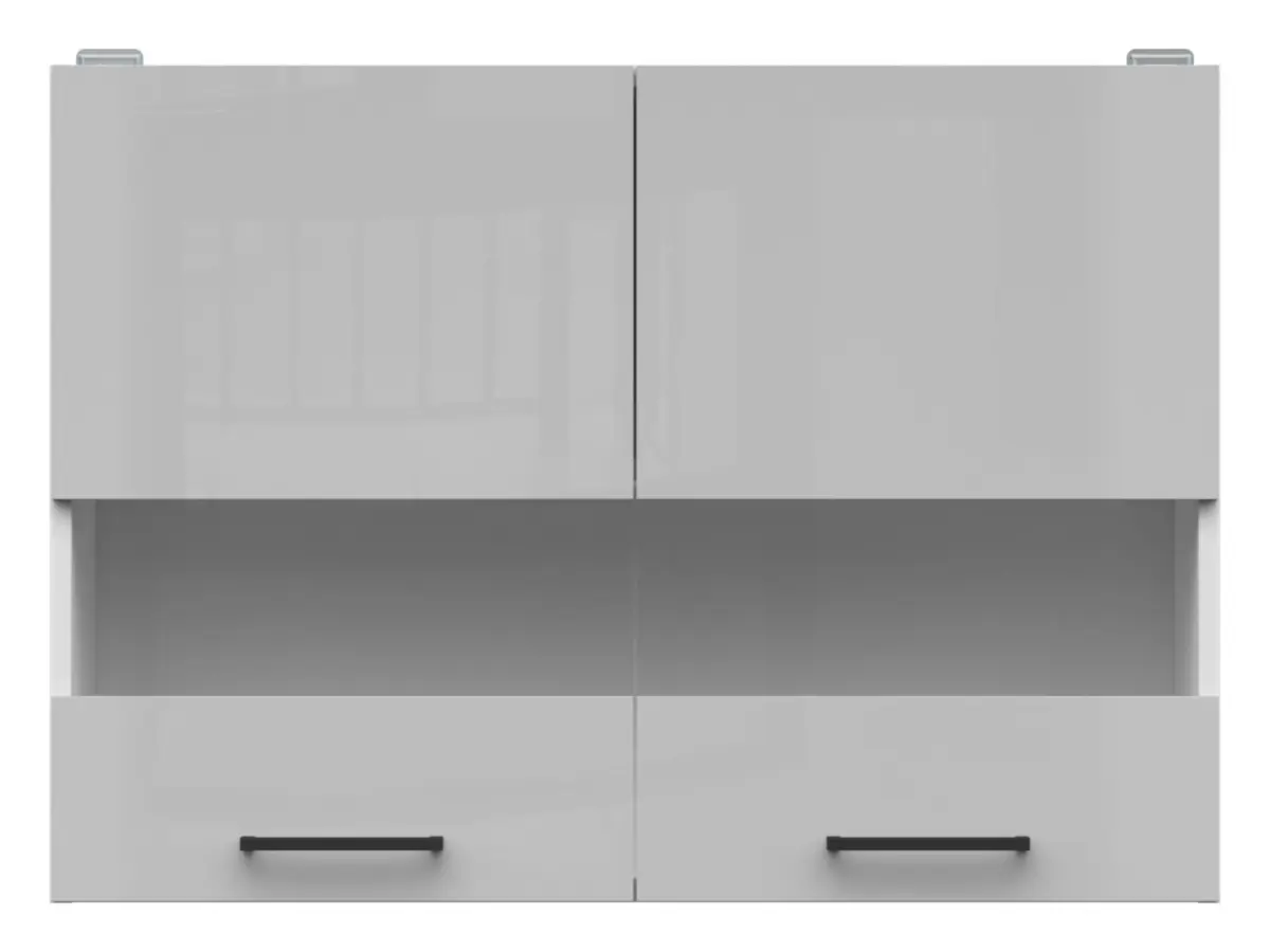 Armario de cocina superior Junona Line 80 cm de dos puertas con vitrina gris claro brillo