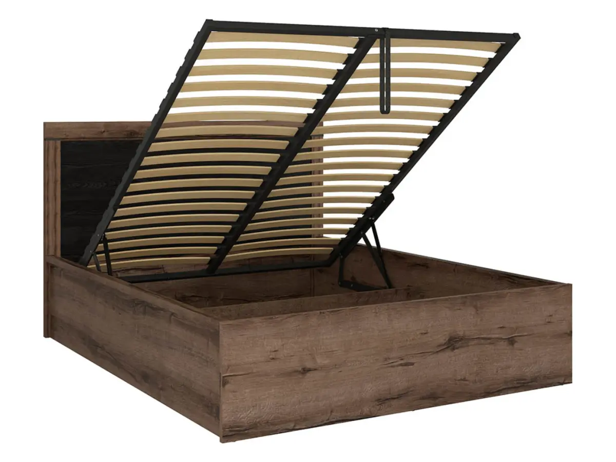 Łóżko Balin 140x200 ze stelażem i pojemnikiem dąb monastery/czarny